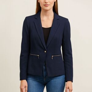 Vivienne Tam Navy Blazer Jacket Women’s Size 6 Gold Zip Pockets Office Career